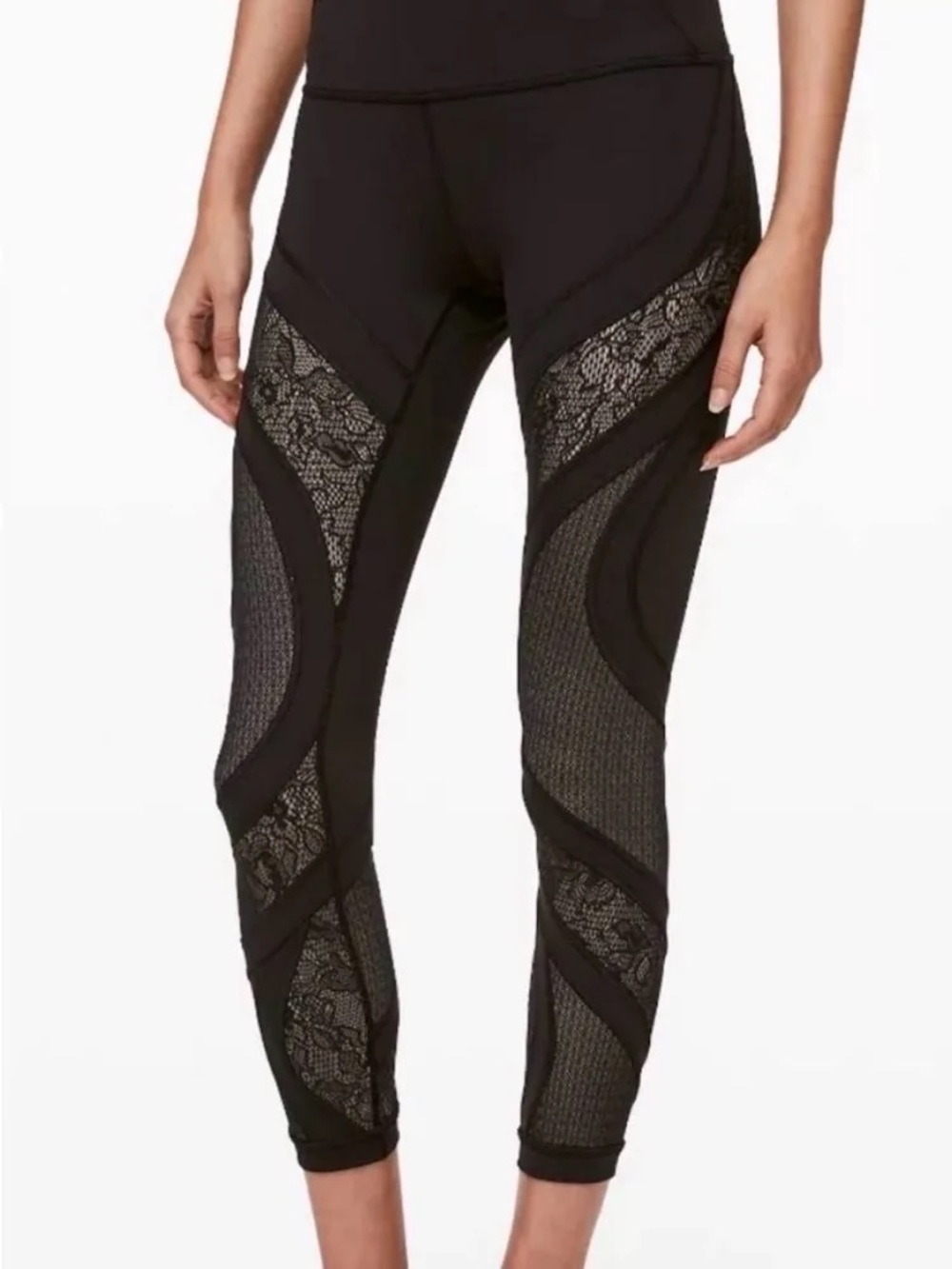 Lululemon Wunder Under Tight 25” Lace Black Leggings Size 10